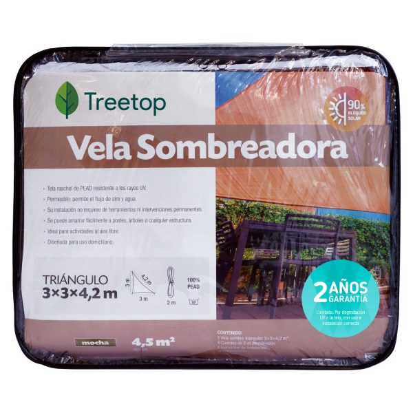 Vela Sombreadora Triangular de 3 x 3 x 4.2 mts Color Moka