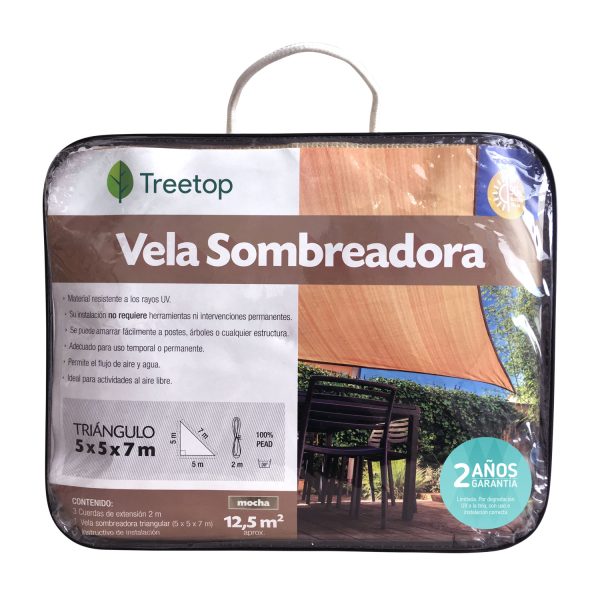 Vela Sombreadora Triangular de 5 x 5 x 7 mts Color Moka